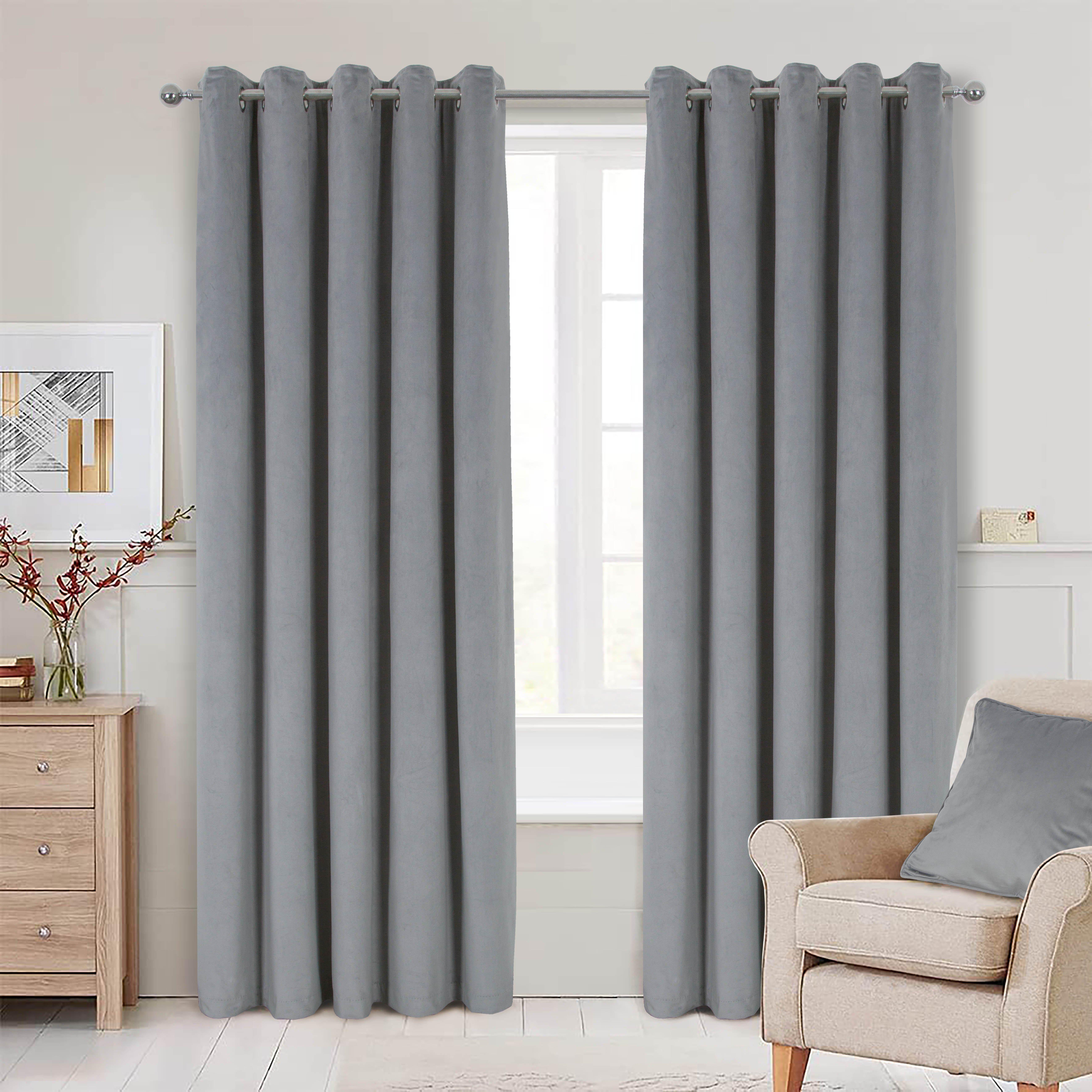 Thermal Interlined Velour Eyelet Curtains Pair